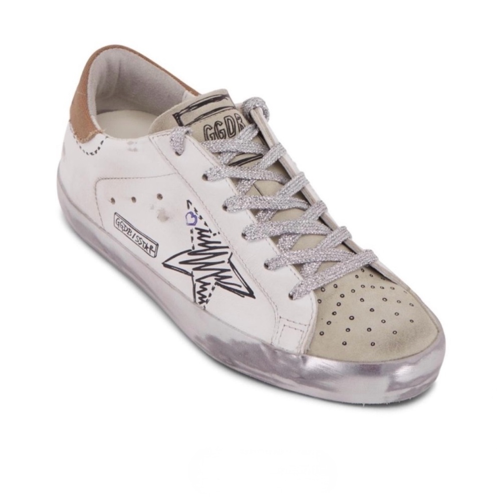 Golden Goose Cream and Gray Star Sneakers